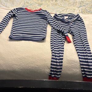 Mini Boden Striped Kids Pajamas with Blue and White Stripes Red Accents Size 8